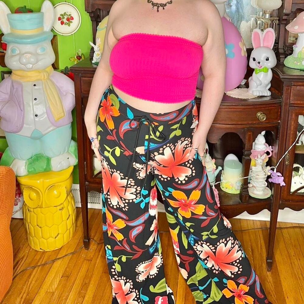 Bnwt stillettos high waisted bright colorful floral tropical wide legged pants